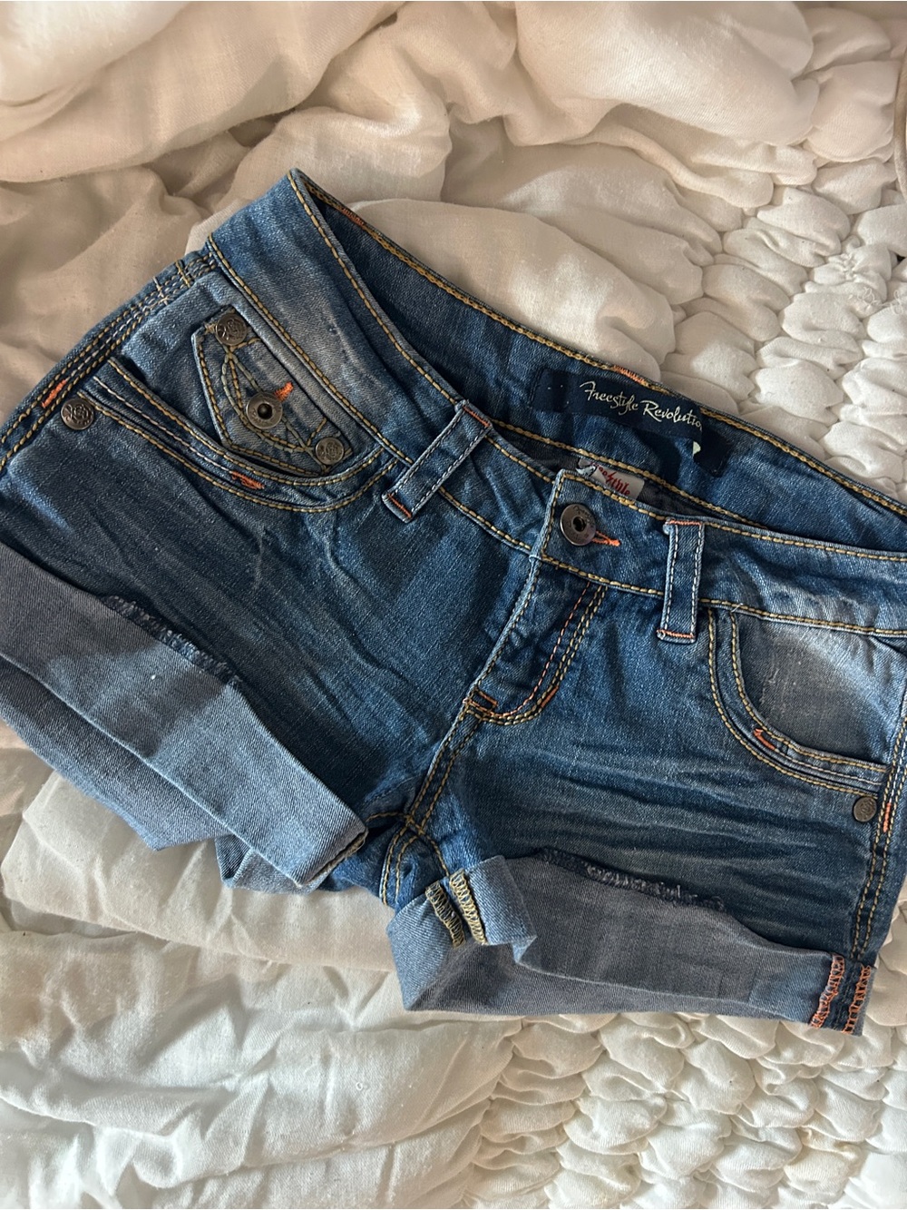 Freestyle Revolution Blue Rolled Cuff Denim Shorts